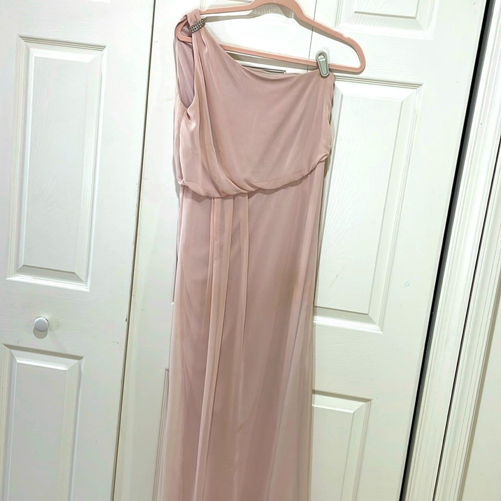 Adrianna Papell  blush pink one shoulder long gown